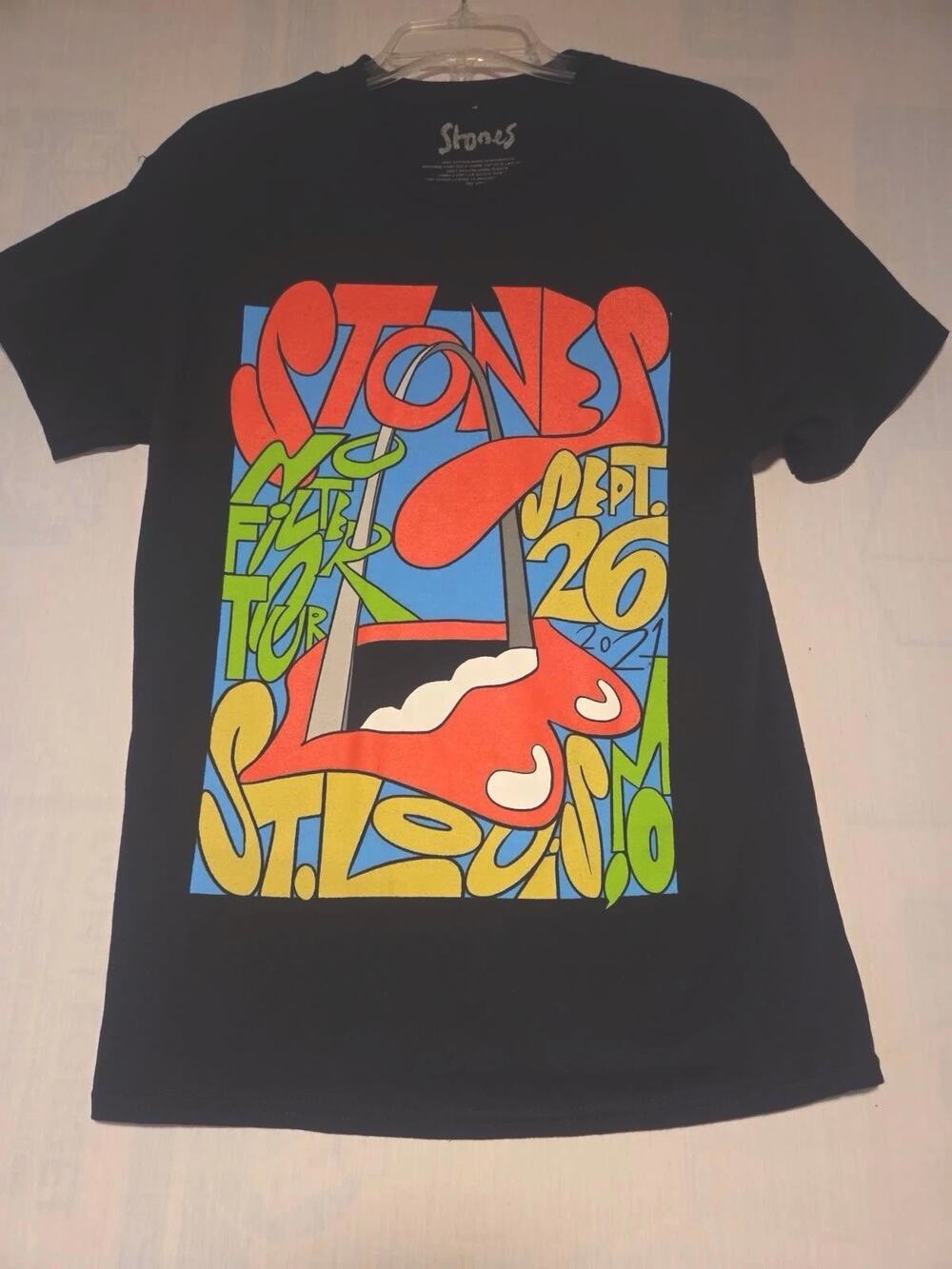 The Rolling Stones Band Tour Shirt Medium Black 2021 Lips/Tongue Mick St Louis
